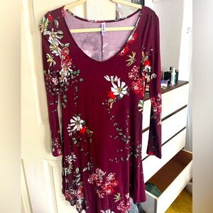 Burgundy Floral Long Sleeve Dress